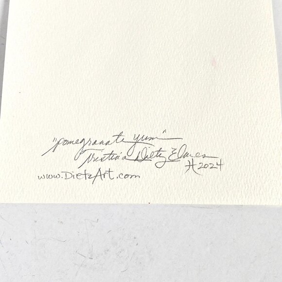 Pomegranate Yum Original Art Watercolor Painting Mixed Media Matted 8x10in - Picture 5 of 6